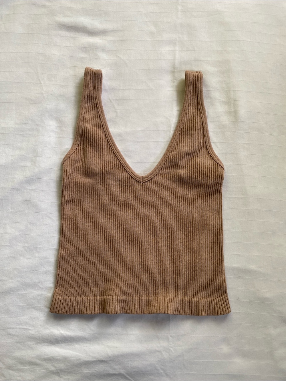Intimately Free People Ribbed V-Neck Tank Top in Tan/Brown